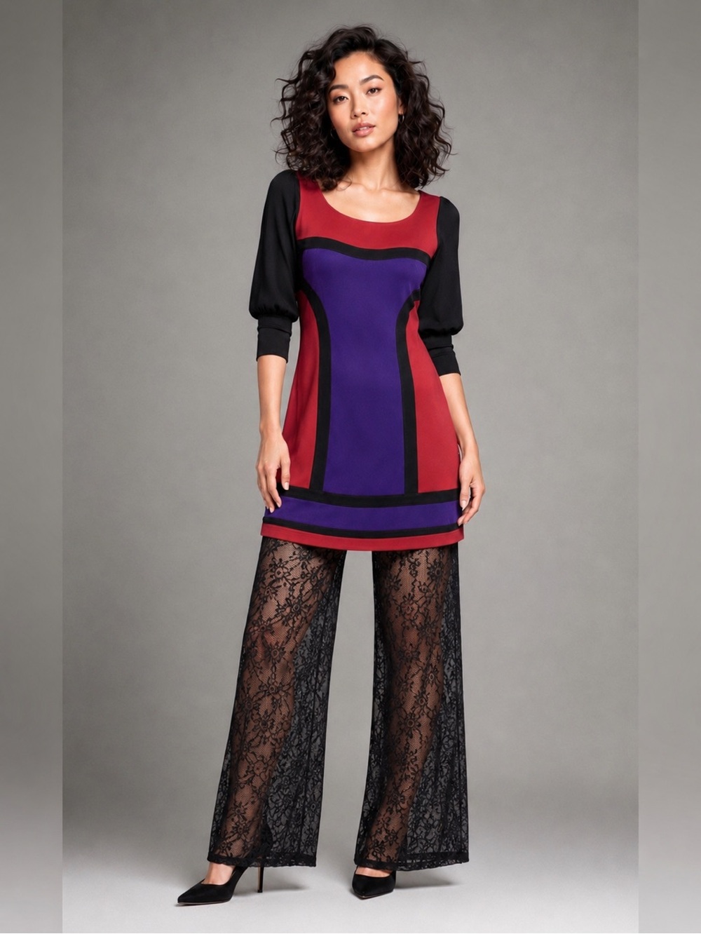 Vintage Balenciaga silk knit Colorblock Mini Dress